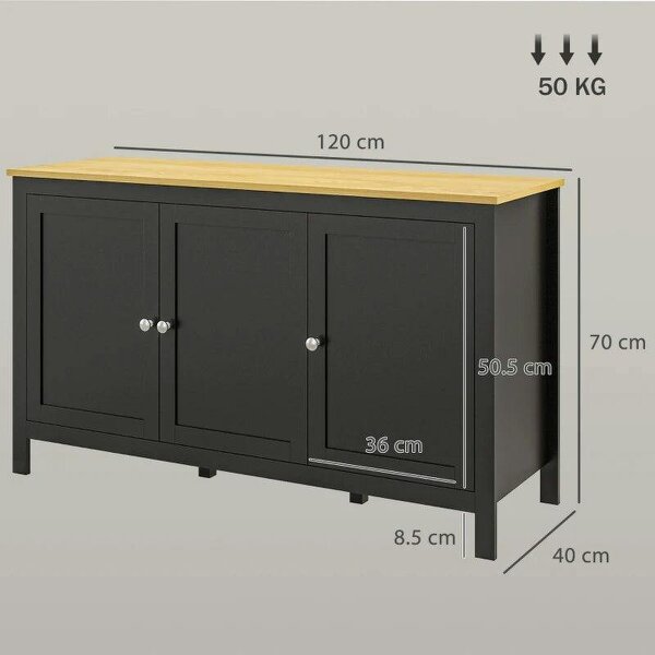 Sideboard, Buffet Cabinet with Doors and Adjustable Shelves for Living Room, Entryway, Black and Natural