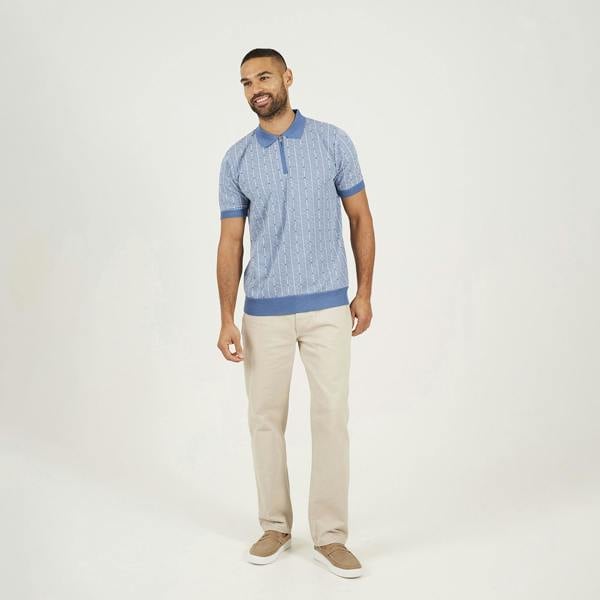 Brave Soul Blue Short Sleeve Jaquard Knitted Polo Shirt - Blue Image 3