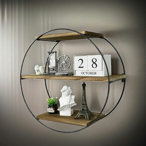 Rafaelo Mobilia Industrial Wooden 3 Tier Round Floating Shelf