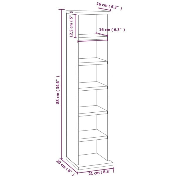 Berkfield CD Cabinet Grey Sonoma 21x20x88 cm Engineered Wood