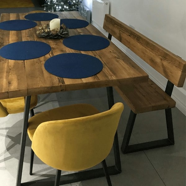 Rugger brown 183cm reclaimed dining table and 150cm bench with back