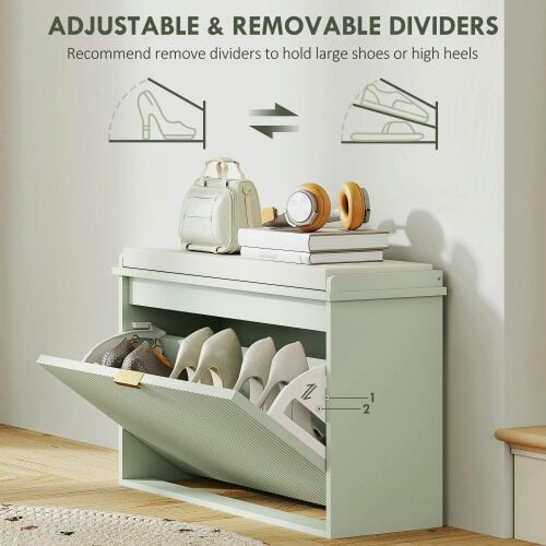 Wyld Haus Nohalu Baro Mint Green Wooden 8 Pair Shoe Bench With Cushioned Top