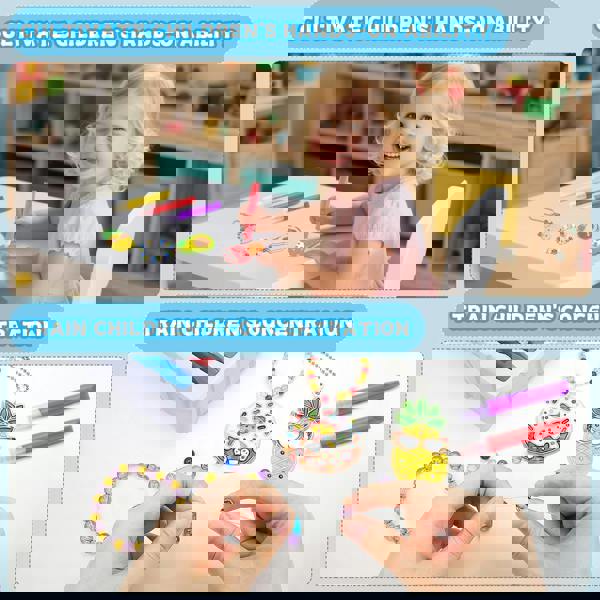 deAO Toys DIY Crystal Jewelry Craft Set for Girls Bake-Free Watercolor Painting Kit with Cartoon Pendants Arts & Crafts Gift Creative Handmade