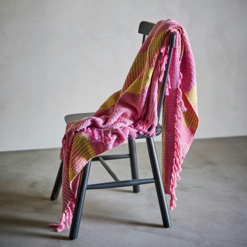 Love Frankie Textured Recycled Cotton Throw Blanket in Rose & Lemon