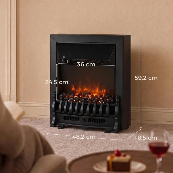 Electric Fireplace Stove Freestanding/ Inset, 1000W/2000W, Electric Fire Heater with LED Flame Effect, Coal Logs, Black