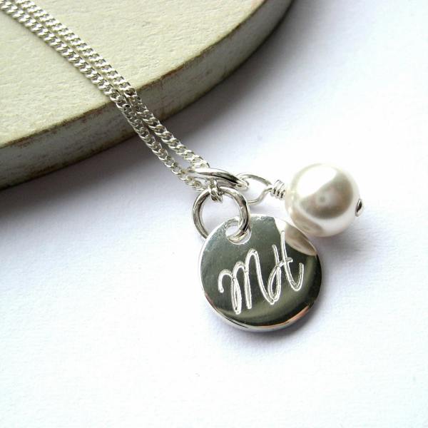 Aye Do Gifts Personalised Script Disc Necklace & Pearl | Gift For Her | Bridesmaids Present UK