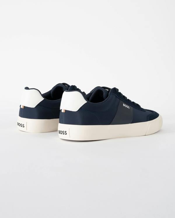 back shot of BOSS Orange Aiden_Tenn_sdnypu Mens Trainers in Dark Blue 401