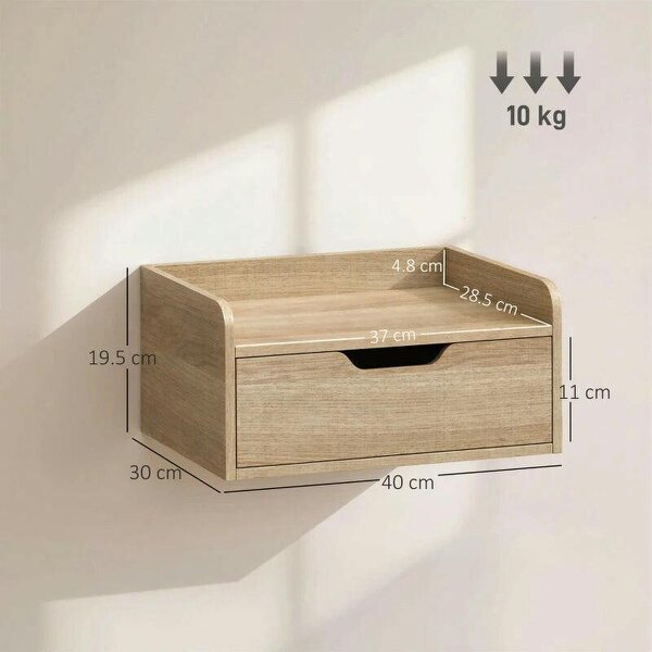 Floating Nightstands Set of 2, Wall Mounted Bedside Table with Drawer for Bedroom, Natural Wood