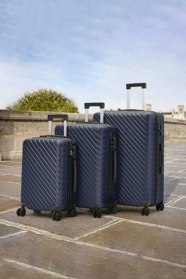 Living and Home Set of 3 Lightweight Hardside Travel Suitcase with Spinner Wheels, Blue