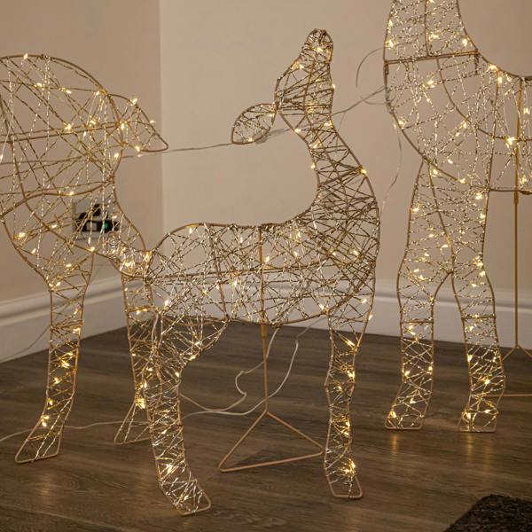 Samuel Alexander 1m Light up Gold Twist Christmas Reindeer Family Set with 310 Warm White LEDs
