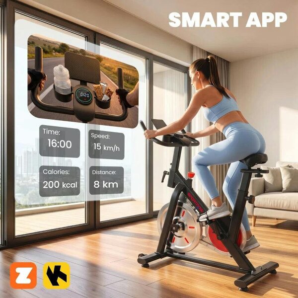 Exercise Bike for Home Gym with Smart APP, Magnetic Resistance, Adjustable Seat & Handlebars, LCD Display, Wheels