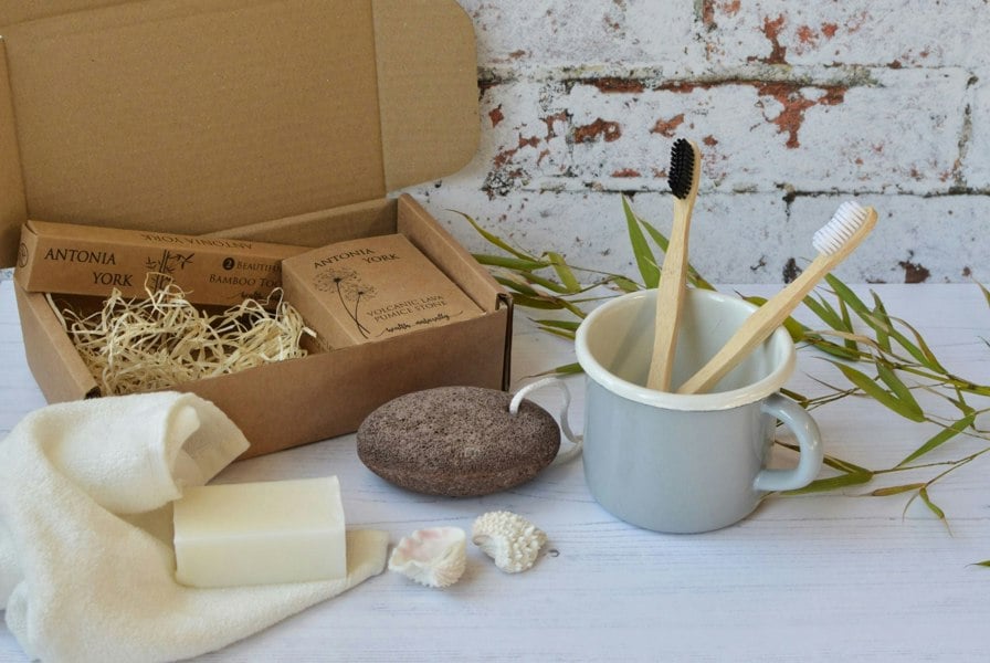 Antonia York Rio Self Care Spa Gift Box Eco Friendly Bamboo Face Cloth and Toothbrushes Pumice Stone Vegan Soap