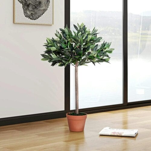 Bobobiy 3ft Artificial Olive Tree Indoor Plant Greenery for Home Office Potted in An Orange Pot