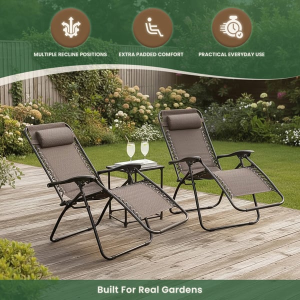 Padded Garden Anti Gravity Recliner Chairs Brown (Set of 2)