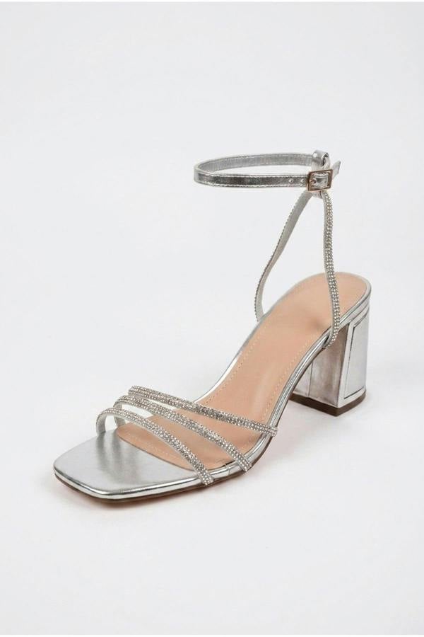 Cordelia Rhinestone Strap Block Heel Sandals | colour:SILVER