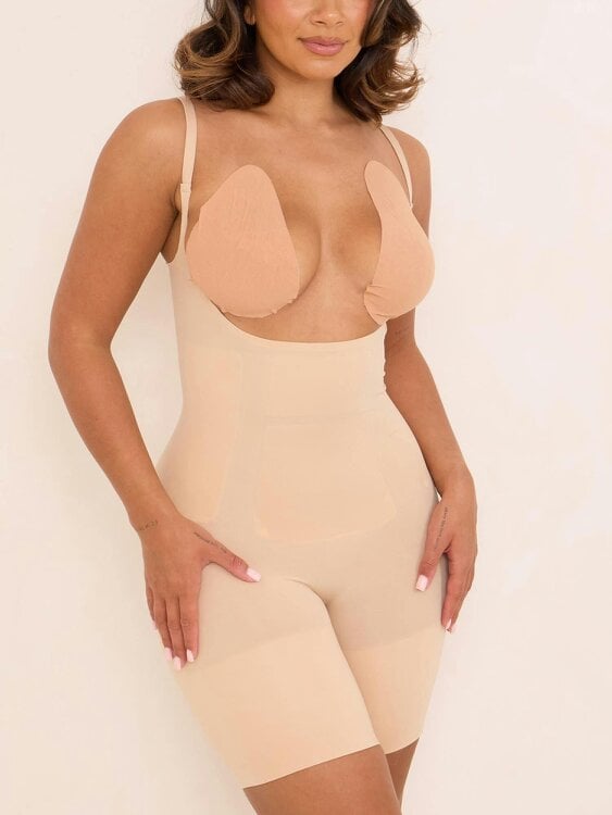 Perky Pear 360Sculpt™- Open bust Bodysuit-BEIGE