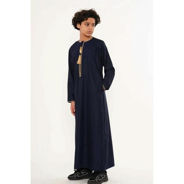 TT-003 - Boy's Emirati Omani Gold Tassel Embroidery Thobe - Navy - Thobez - 13