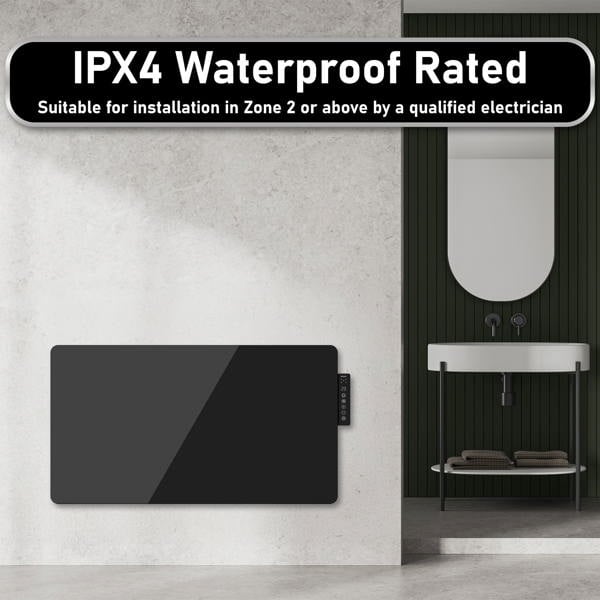 Mylek Radiator Glass Panel Heater in Black, Wifi Enabled Smart with APP 2000W