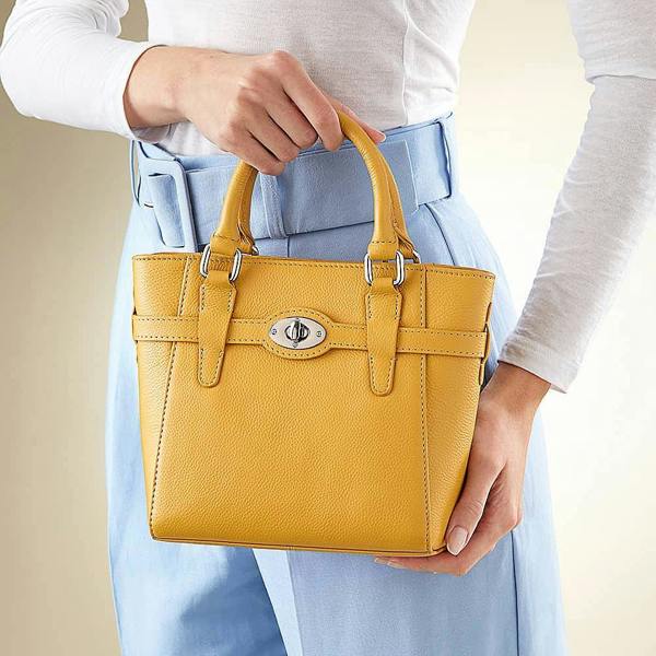 Pia Yellow Leather Mini Tote Bag, Petite Tote with Silver Fittings