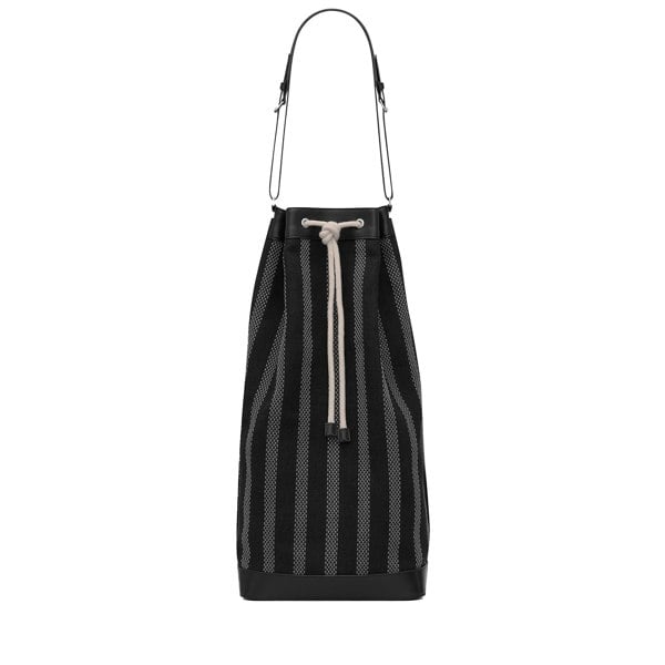 Saint Laurent long bucket bag in black and grey woven canvas