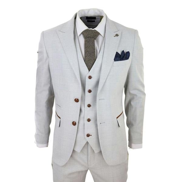 Paul Andrew Mens Grey Stone 3 Piece Tweed Check Suit