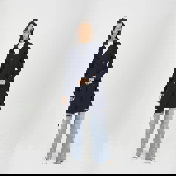 Brave Soul Navy Double Breasted Belted Trench Coat - Navy Image 3