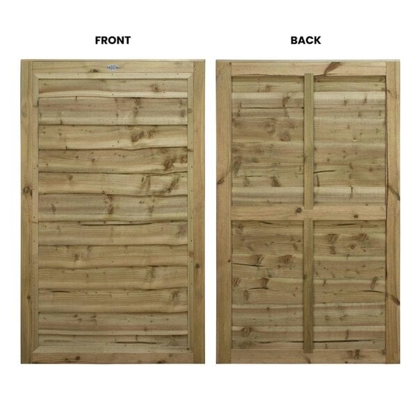 Premier Garden Supplies Premier Lap Wooden Garden Gate Heights: 3ft-6ft x W:3ft Decorative Horizontal Waney Boards Fully Framed Privacy Gate - Wooden Garden Gate - Pressure Treated (Tanalised) - Height: 5ft (150cm) x Width: 90cm