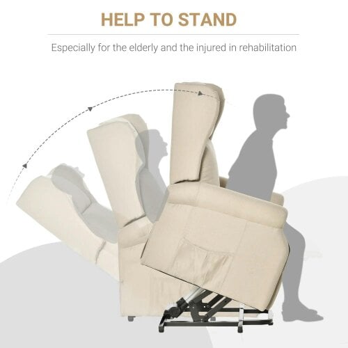 Bobobiy Power Lift Recliner Armchair, Electric Lift Chair for Elderly, Fabric Riser and Reclining Chair with Remote Control, Beige