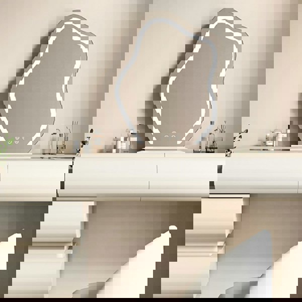 Penelope Dressing Table And Stool, With LED Mirror, Cream-Weilai Concept-Weilai Concept