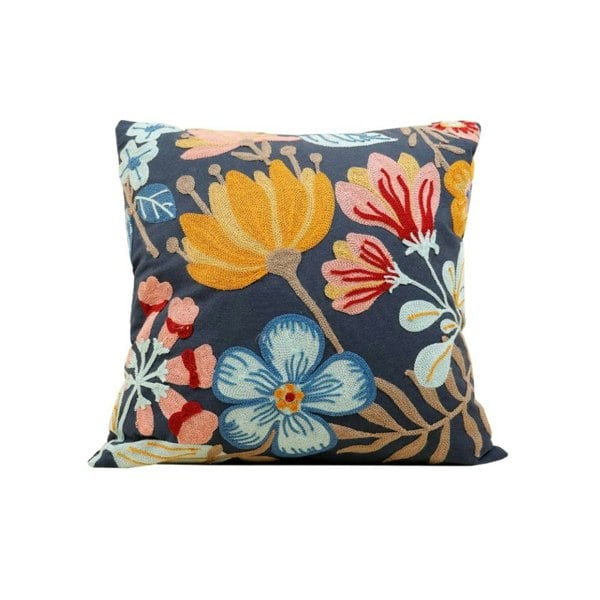 Anyhouz Anypillow Pillowcase Dark Blue Floral Embroidered Decorative Cushion Cover