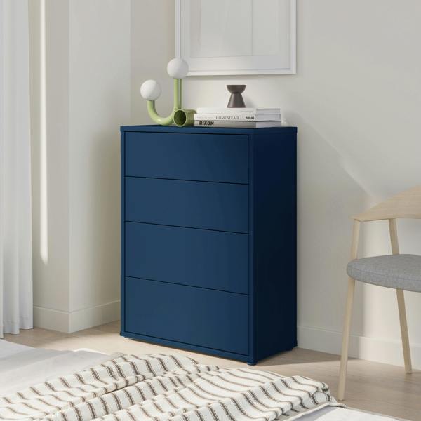 Alice Springs 4 Drawer Chest with Push-to-Open Drawers in Night Blue