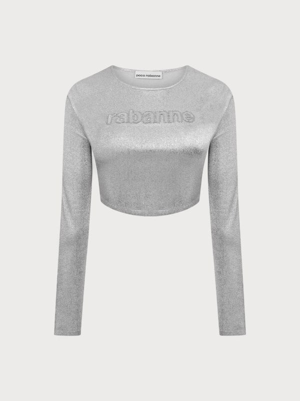 Rabanne Cropped Long Sleeve Top Silver - Womens