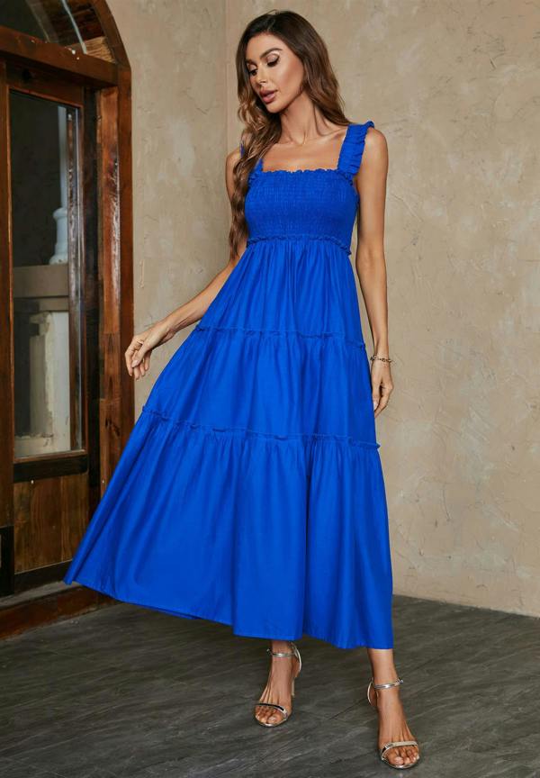 FS Collection Hem Detail Tiered Maxi Dress In Blue