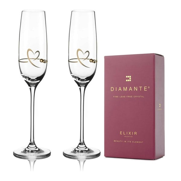 Diamante Heart of Gold Crystal Champagne Flutes - Set of 2
