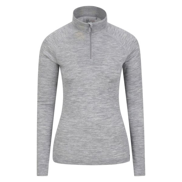 Mountain Warehouse Women's Merino Wool Zip Neck Thermal Top - Light Grey