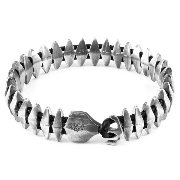 Anchor & Crew Coal Black Delta Anchor Maxi Silver and Braided Leather Bracelet