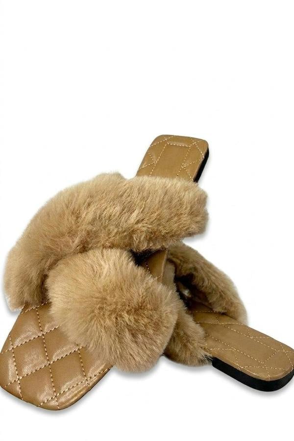 Saffron Faux Fur Sandals - Mocha_wb