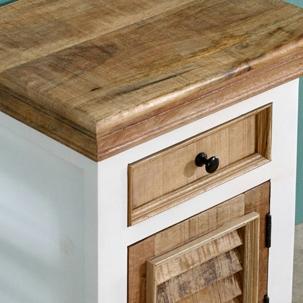 IH Design Milano Solid Mango Wood White Bedside Cabinet with 1 Darwer & 1 Door