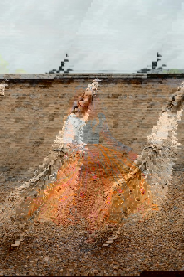 UK Flower Girl Boutique Enchanted Fall Long Sleeve Dress - Chantilly Lace