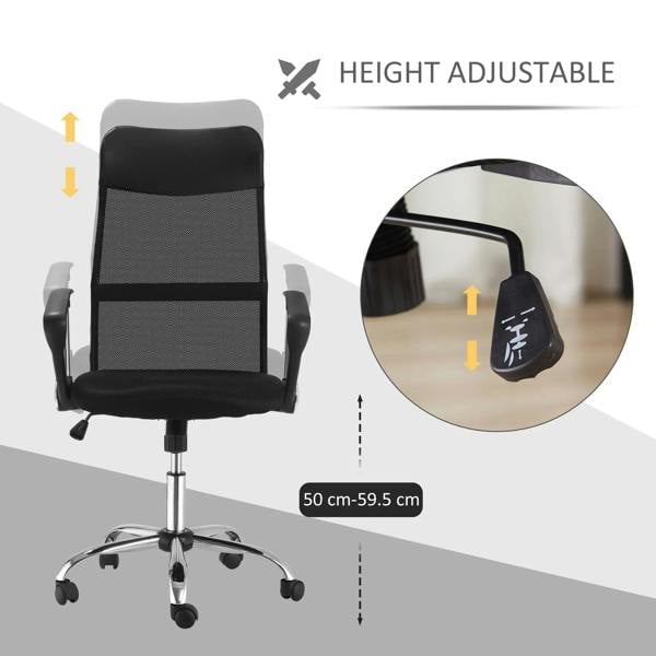 Black ergonomic mesh office chair shown with height-adjust lever