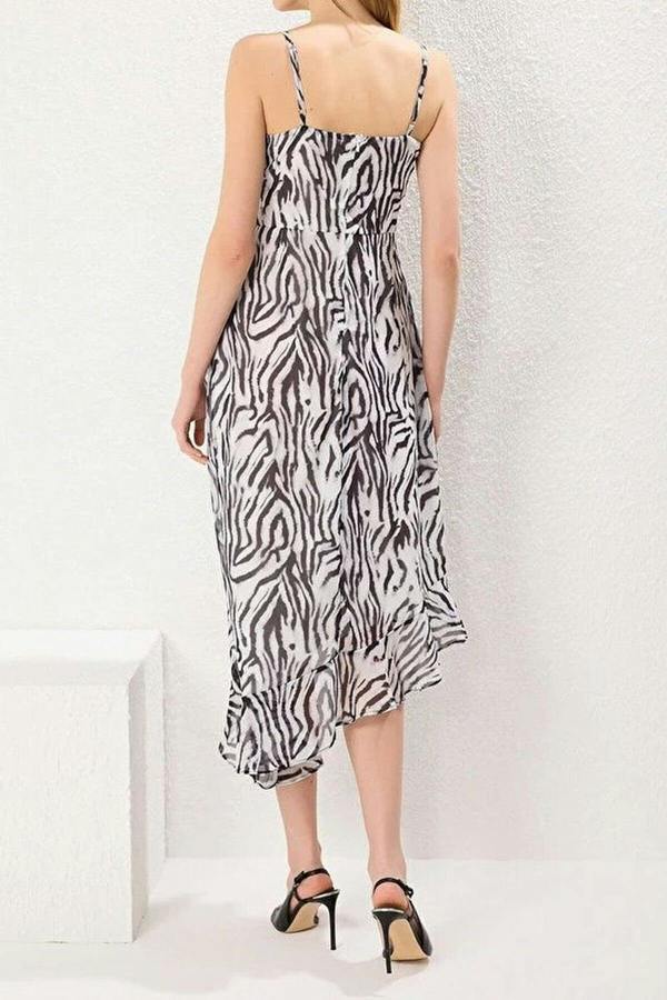 WOVCOR Floral Ruffled A-Line Lined Chiffon Woven Maxi Dress