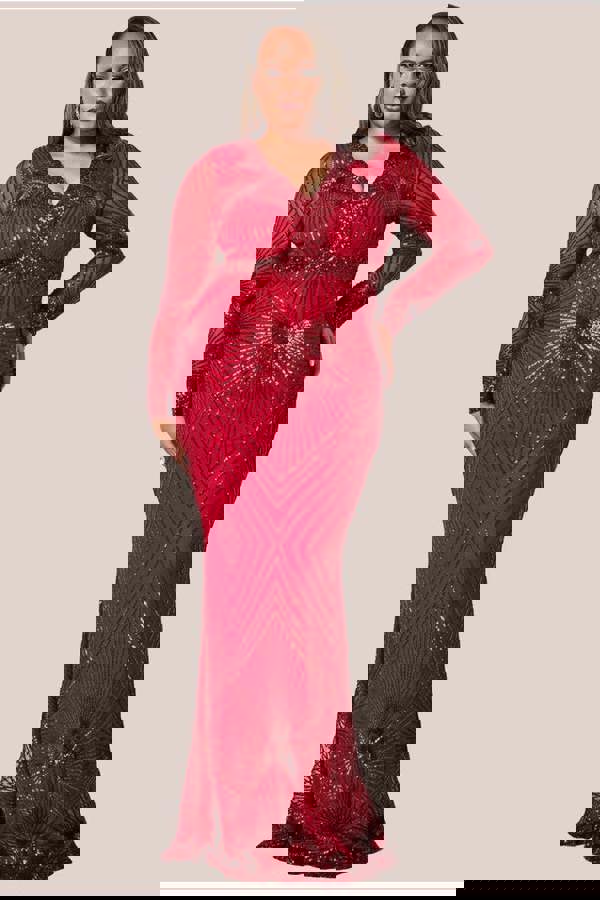 Starburst Sequin Maxi Dress - Red DR1824PLUS