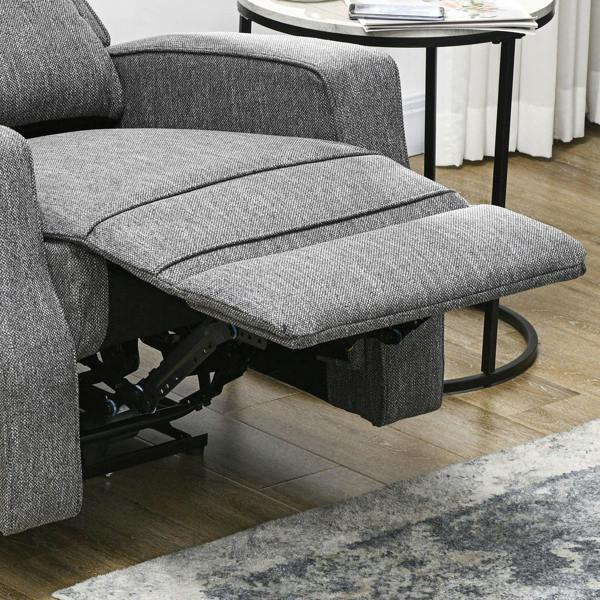 Charcoal grey electric recliner with footrest extended and visible reclining mechanism