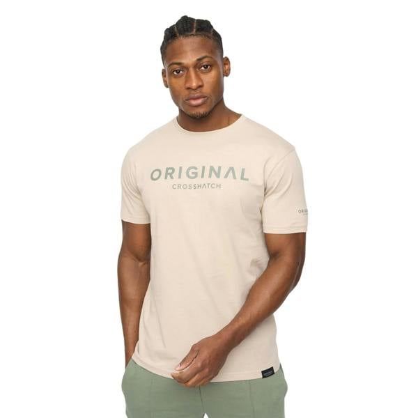 Crosshatch Mens Bardon Cotton T-Shirt - Light Stone - 
