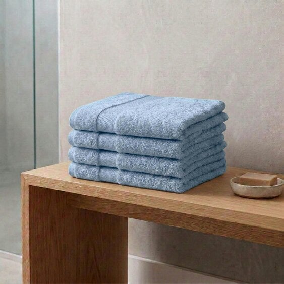 Vision V475 - 4 Pack 100% Cotton Face Cloths - Blue - Face Cloths - 100% Cotton