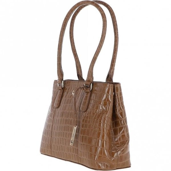 Ashwood Leather Crocodile Print Two Section With Mid Purse Bag: C-54