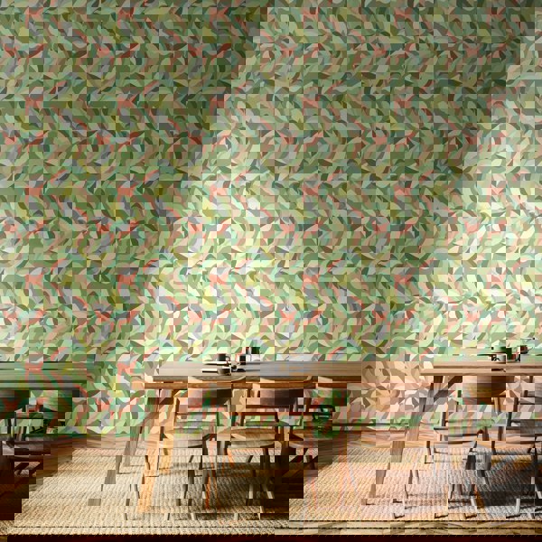Hoopla Walls Leafy Patchwork - Olive & Blush 10m Wallpaper