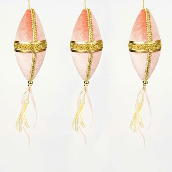 7x30cm Light Pink Oval Drop Christmas Bauble Hanging Decorations, Pack of 3 image 1
