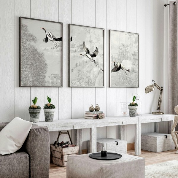 Crane art | set of 3 Japanese wall art