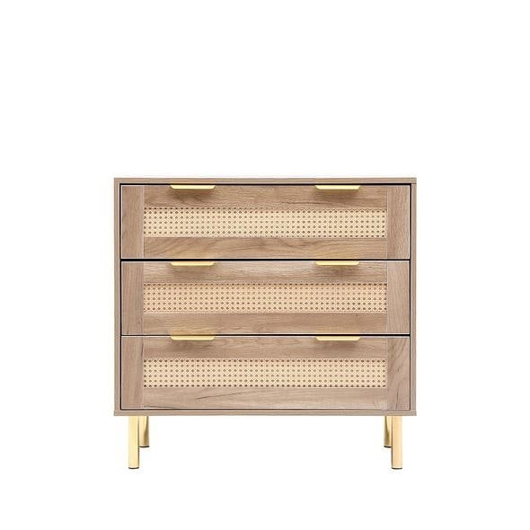 MMT Furniture Designs MMT Natural Chest with Rattan Fronts, 3 Storage Drawers